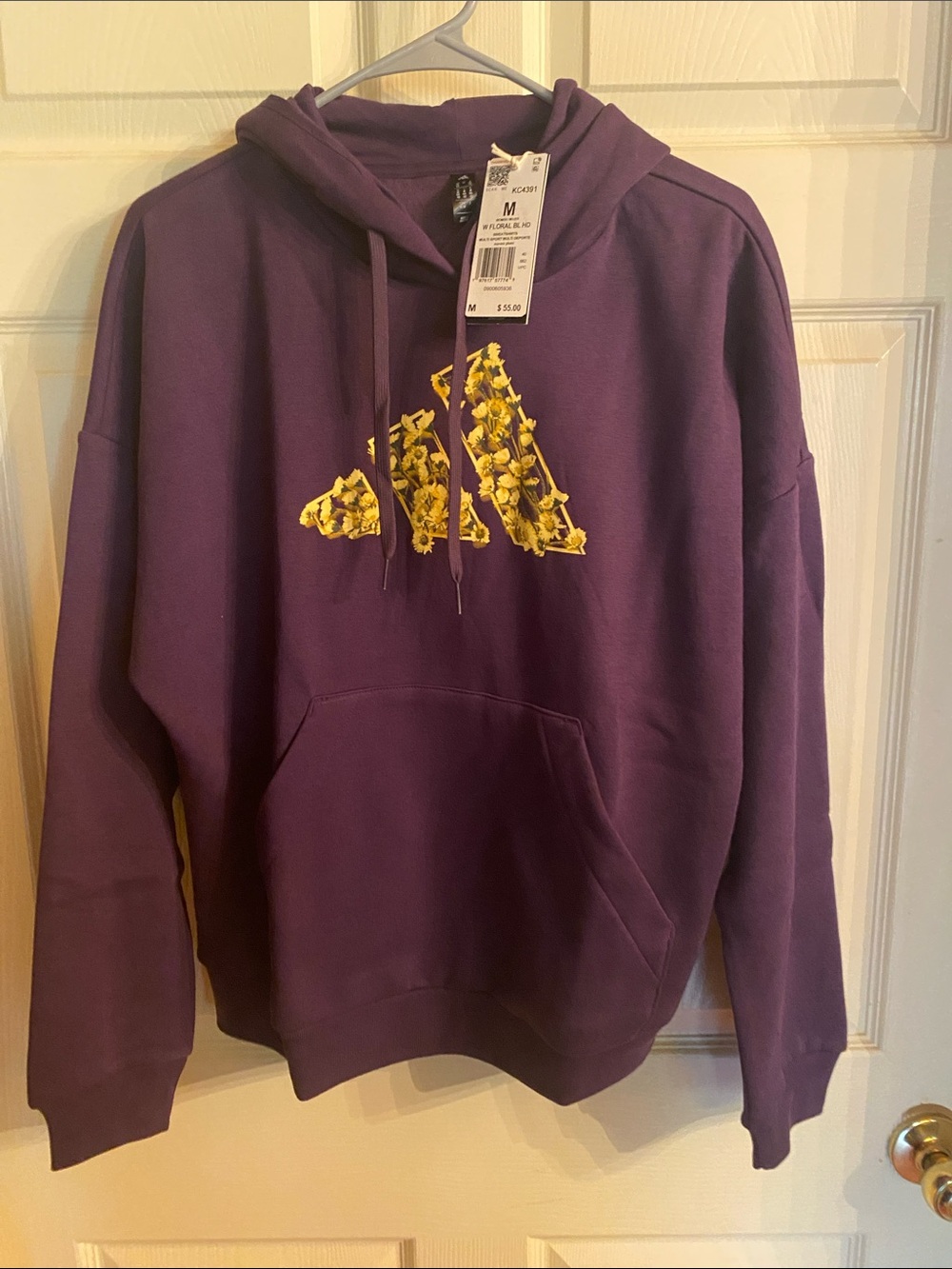 adidas Purple Hoodie with Yellow Floral Logo